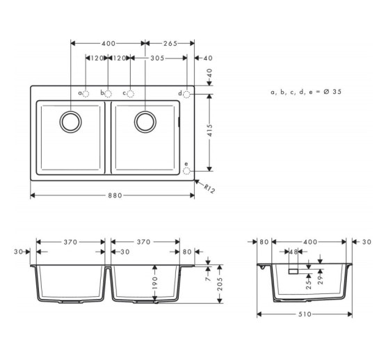 Кухонная мойка Hansgrohe S510-F770 770х510 на две чаши 370/370 Graphiteblack (43316170)