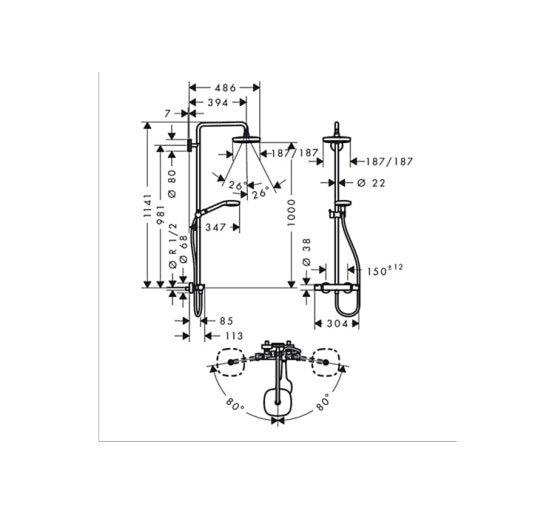 Душевая система Hansgrohe Croma Select E 180 2jet Showerpipe EcoSmart с термостатом: 9 л/мин, белый/хромированный (27257400)