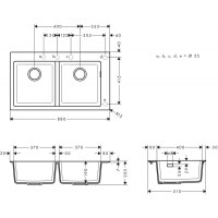 Кухонна мийка Hansgrohe S510-F770 770х510 дві чаші 370/370 Stonegrey (43316290)