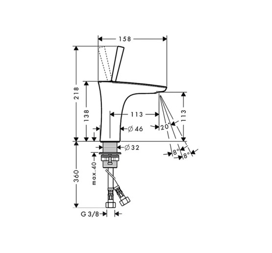 Смеситель Hansgrohe PuraVida 110 мм для хромированно-белый умывальника со сливным клапаном Push-Open (15070400)