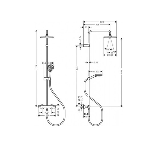 Душевая система Hansgrohe Vernis Blend Showerpipe 200 1jet EcoSmart с термостатом Matt Black (26089670)