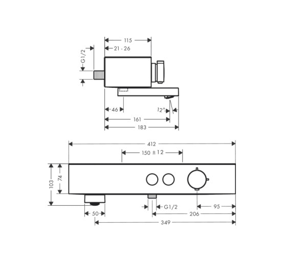 Термостат ShowerTablet Select 412 мм для ванни Matt Black (24340670)