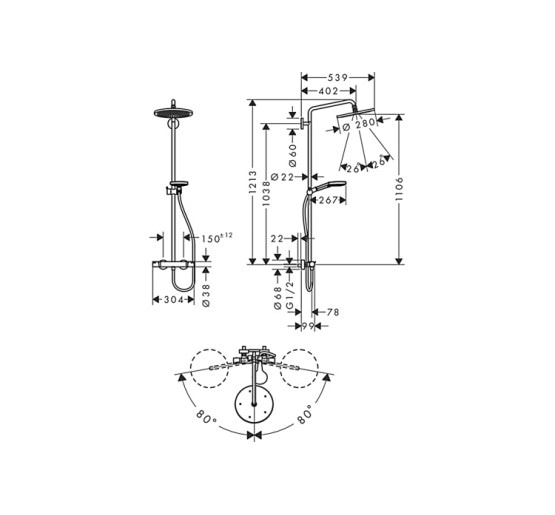 Душевая система Hansgrohe Croma Select S 280 1jet Showerpipe с термостатом Brushed Bronze (26890140)