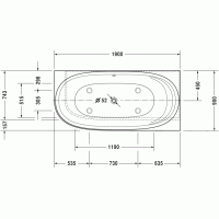 Ванна пристенная Duravit CAPE COD 190x90 см правосторонняя с ножками и панелью, DuraSolid® (700363000000000)