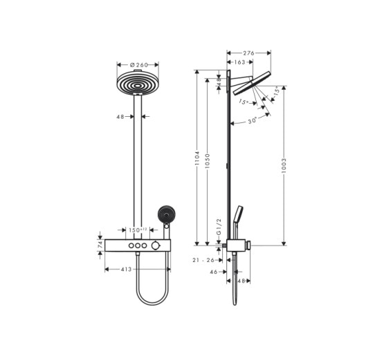 Душевая система Hansgrohe Pulsify Showerpipe 260 2jet 400 Matt Black (24240670)