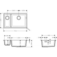 Кухонна мийка Hansgrohe S510-U635 під стільницю 710х450 дві чаші 180/450 Stonegrey (43433290)