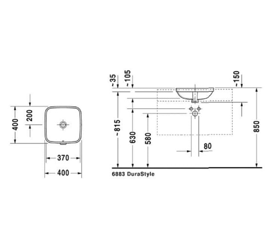 Умывальник встроенный под столешницу Duravit DURASTYLE 37х37 см (0373370000)