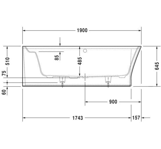Ванна пристінна Duravit CAPE COD 190x90 см лівостороння з ніжками та панеллю DuraSolid® (700362000000000)