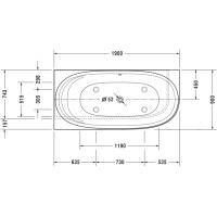 Ванна пристенная Duravit CAPE COD 190x90 см левосторонняя с ножками и панелью DuraSolid® (700362000000000)