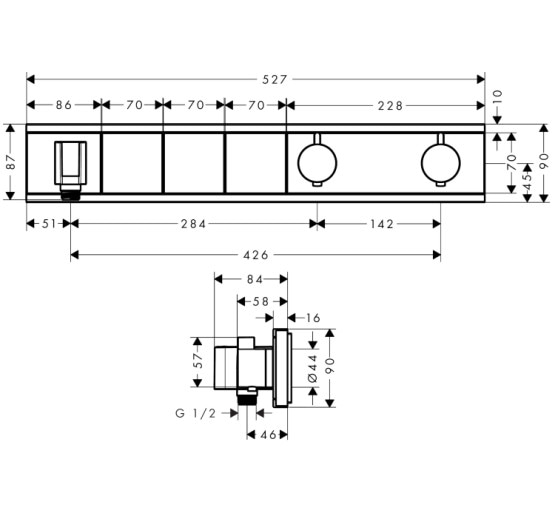 Термостат скрытого монтажа Hansgrohe RainSelect на 3 клавиши, стекло, цвет черный/хромированный (15356600)
