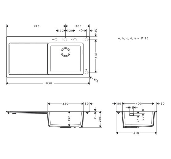 Кухонна мийка Hansgrohe S514-F450 1050х510: полиця ліворуч Graphiteblack (43314170)