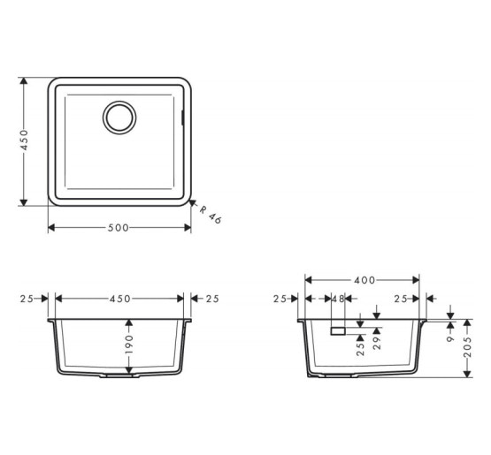 Кухонна мийка Hansgrohe S510-U450 під стільницю 500х450 Graphiteblack (43431170)
