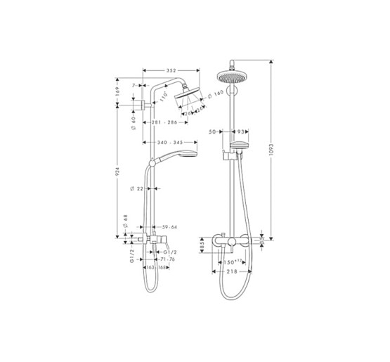 Душевая система Hansgrohe Croma 160 1jet Showerpipe со смесителем, хром (27154000)