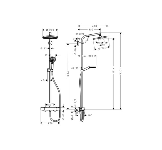 Душевая система Hansgrohe Crometta S Showerpipe 240 1jet EcoSmart с термостатом: 9л/мин (27268000)