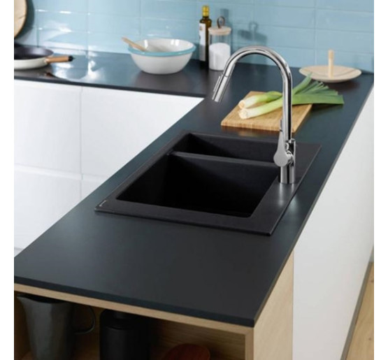 Кухонна мийка Hansgrohe S510-F635 770х510 на дві чаші 180/450 Graphiteblack (43315170)