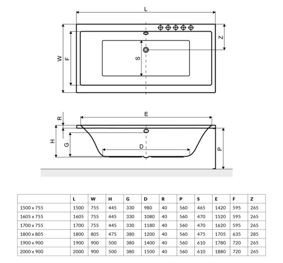 Акриловая ванна прямоугольная 2000x900 Excellent PRYZMAT (WAEX.PRY20WH)