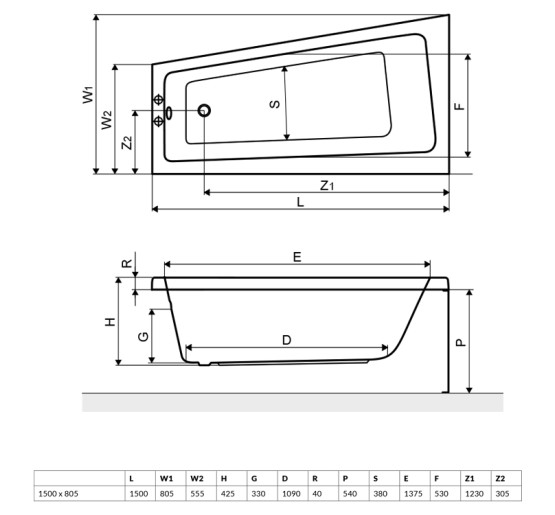 Ванна акрилова кутова 1500x800 Excellent Ava Comfort ліва (WAEX.AVL15WH)