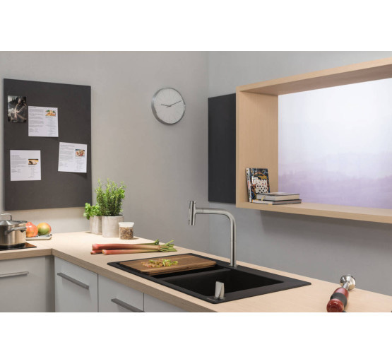 Смеситель hansgrohe Metris Select M71 для кухонной мойки с выдвижным душем, черный матовый хром 73818340