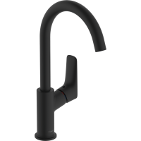 Смеситель hansgrohe Logis для раковины с поворотным изливом и сливным гарнитуром, черный матовый 71130670
