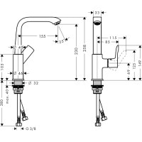 Змішувач hansgrohe Metris для раковини з поворотним виливом та зливним клапаном Push-Open, хром 31187000