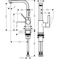 Смеситель hansgrohe Metris S для раковины с поворотным изливом и сливным клапаном Push-Open, хром 31161000