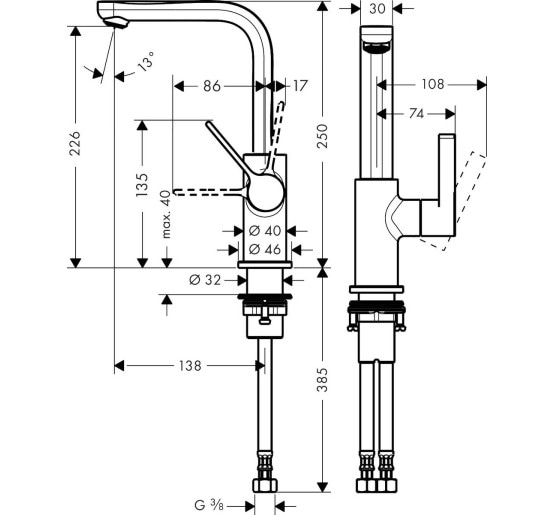 Смеситель hansgrohe Metris S для раковины с поворотным изливом и сливным клапаном Push-Open, хром 31161000