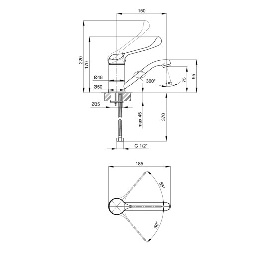 Смеситель для раковины локтевой Lidz Watt 002M с поворотным изливом (k40) LDWAT002MCRM34861 Chrome