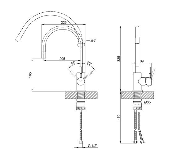 Змішувач для кухні Lidz Aria 015F3 з гнучким виливом (k35) LDARI015F3BLA43364 Black