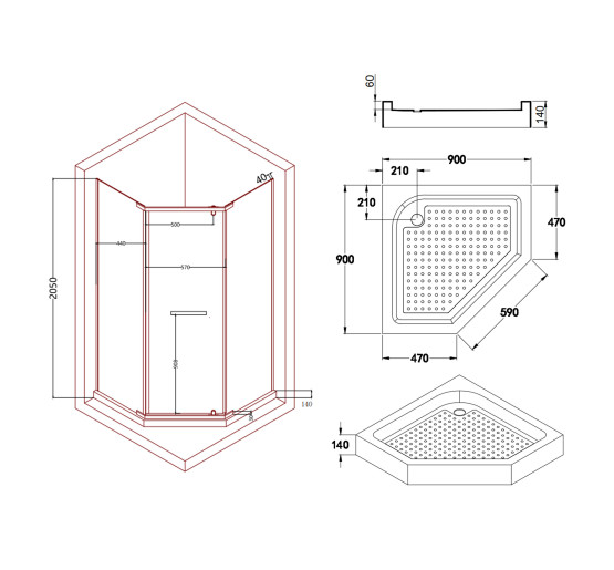 Душевая кабина Lidz Dozorca SC90x90.CRM.LOW.TR, стекло прозрачное 6 мм