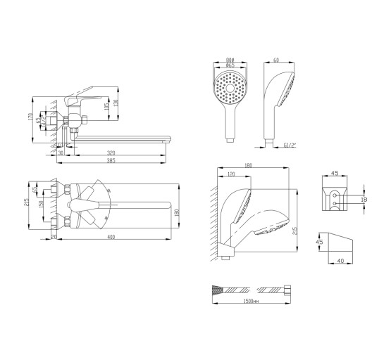 Смеситель для ванны Lidz Gloria 005 с поворотным изливом (с душевым гарнитуром) (k35) LDGLO005CRM35117 Chrome