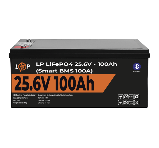 Акумулятор LP LiFePO4 24V (25,6V) - 100 Ah (2560Wh) (Smart BMS 100А) з BT пластик для ДБЖ