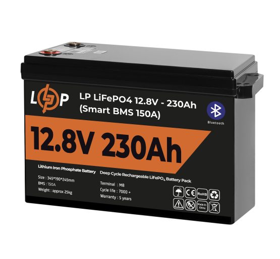 Аккумулятор LP LiFePO4 12V (12,8V) - 230 Ah (2944Wh) (Smart BMS 150А) с BT пластик для ИБП