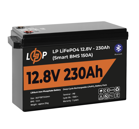 Акумулятор LP LiFePO4 12V (12,8V) - 230 Ah (2944Wh) (Smart BMS 150А) з BT пластик для ДБЖ