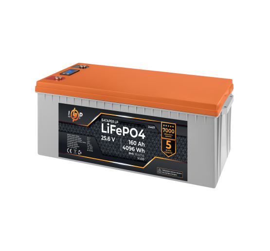 Акумулятор LP LiFePO4 25,6V - 160 Ah (4096Wh) (BMS 150A/75А) пластик LCD