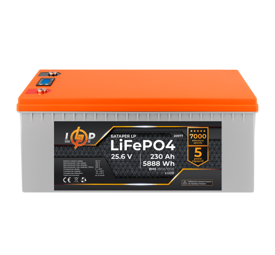 Аккумулятор LP LiFePO4 LCD 24V (25,6V) - 230 Ah (5888Wh) (BMS 200A/100A) пластик