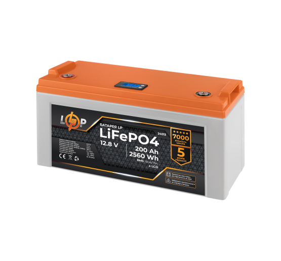 Аккумулятор LP LiFePO4 12,8V - 200 Ah (2560Wh) (BMS 150A/75А) пластик LCD для ИБП