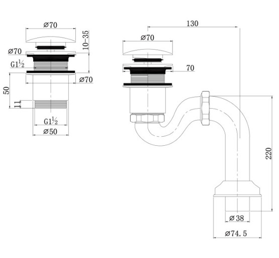Сифон для ванни Omnires antique bronze (SYOM-W10BR)