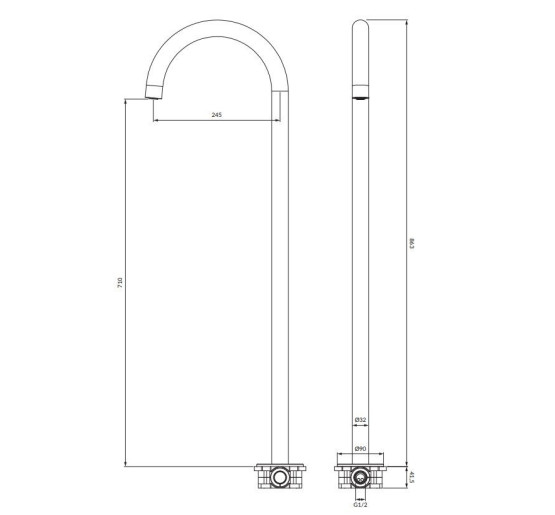 напольный излив для ванный Omnires Y graphite (WWYGR)