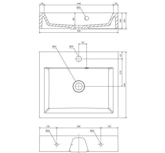 Умывальник Omnires Thasos 42x50 white (THASOS500ZPBP)
