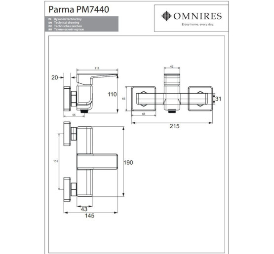 Змішувач для душу Omnires Parma chrome (PM7440CR)