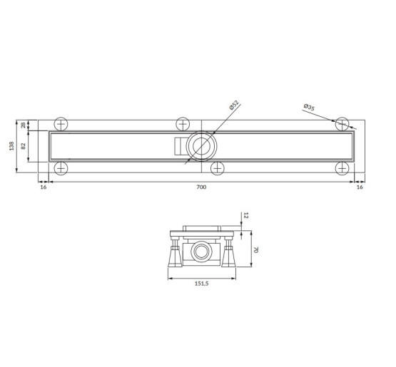 Трап Omnires Lowfix для душа под плитку с полной крышкой, 70 cм, черный (LOWFIX70GBL)