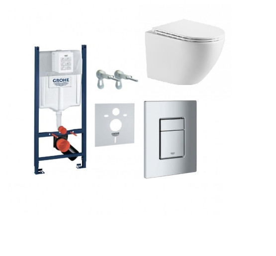 унітаз Omnires Ottawa 49x37 rimless підвісний, сидіння дюропласт + інсталяція Grohe Rapid Sl (38721000 + OTTAWAMWBP)