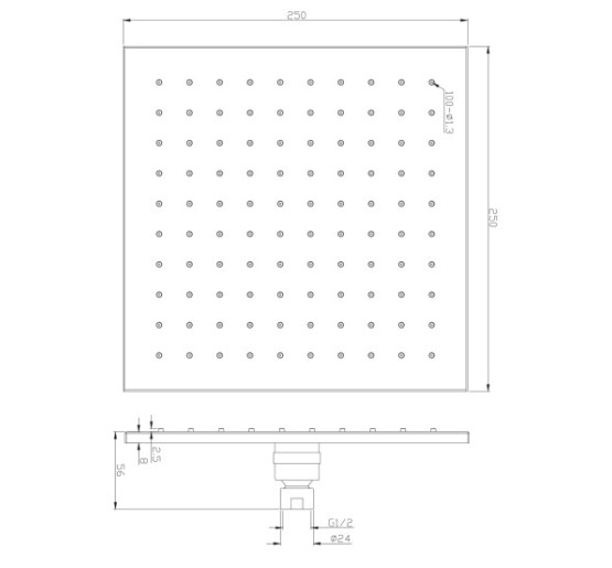 верхній душ Omnires Slimline chrome 25x25 cm (WG225CR)