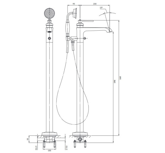 Змішувач для ванни окремий Omnires Armance brushed brass (AM5233BSB)