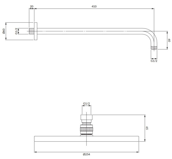 верхний душ Omnires Slimline Graphite 25x25 cm (WGSET1GR)