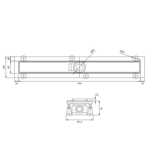 Трап Omnires Lowfix для душа под плитку, 70 cм (LOWFIX70TSL)