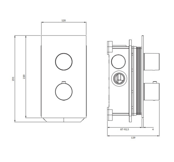 Смеситель для душа Omnires Contour скрытого монтажа, с термостатом, brushed copper (CT8036CPB)