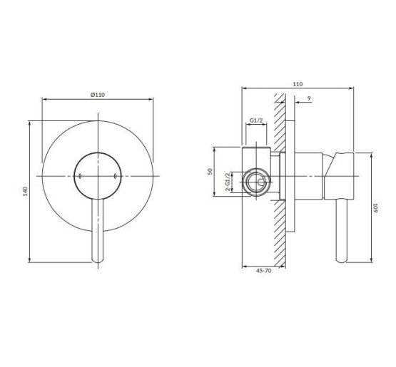 Смеситель для душа скрытого монтажа Omnires Y graphite (Y1245GR)