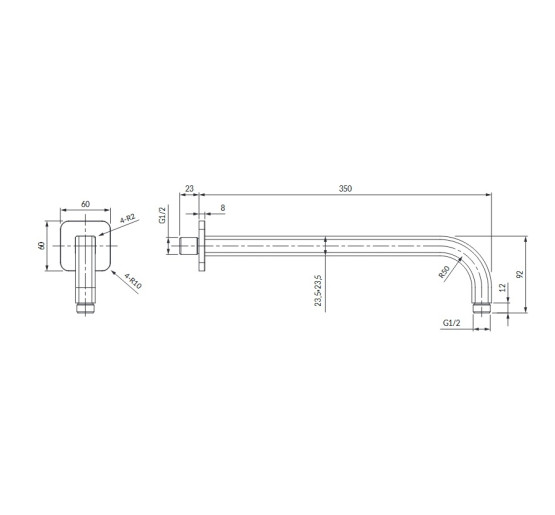кронштейн для верхнего душа Omnires chrome/white 35 cm (RA15CRB)