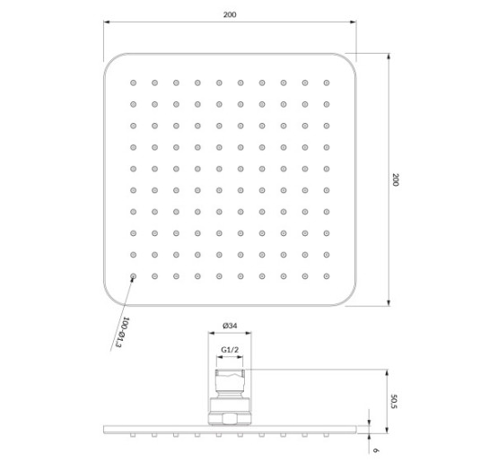 верхний душ Omnires Slimline graphite 20x20 cm (WG220/OGR)